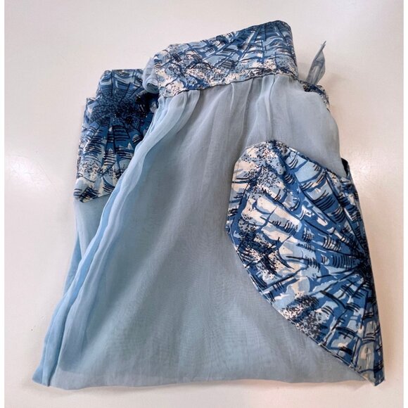 Vintage 1960s half apron, blue chiffon scalloped bottom, cottage core - Picture 8 of 8